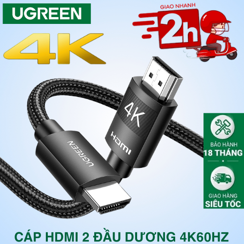 Cáp Hdmi 2.0 Chinh Hang Ugreen Hdmi to Hdmi Phân Giải 4K Chất Liệu Bọc Dù