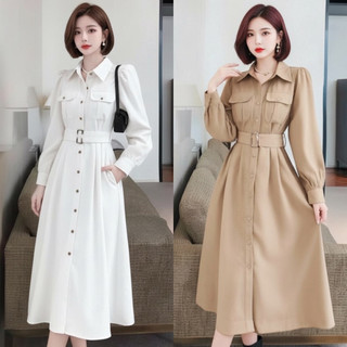 Đầm sơ mi đỏ túi hộp kèm belt, váy công sở 3 màu, váy noel, váy tết
