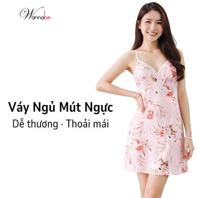 Đầm ngủ WANNABE váy ngủ 2 dây cúp có mút đệm ngực mỏng tạo dáng cho người mặc in hoa ngọt ngào DNS71