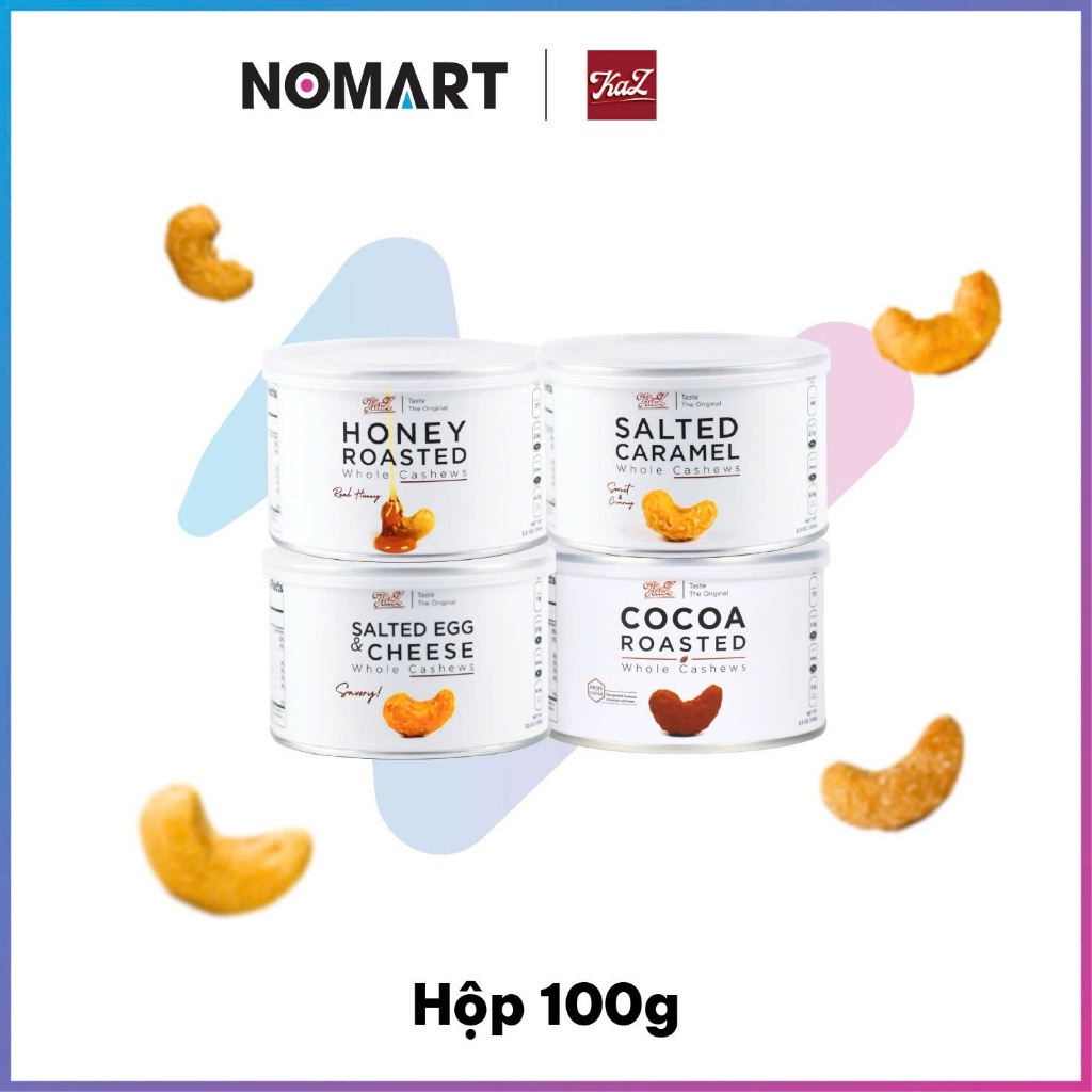 Hạt Điều Phô Mai Trứng Muối Mật Ong Cacao Caramel Muối Kaz (Lon 100g)