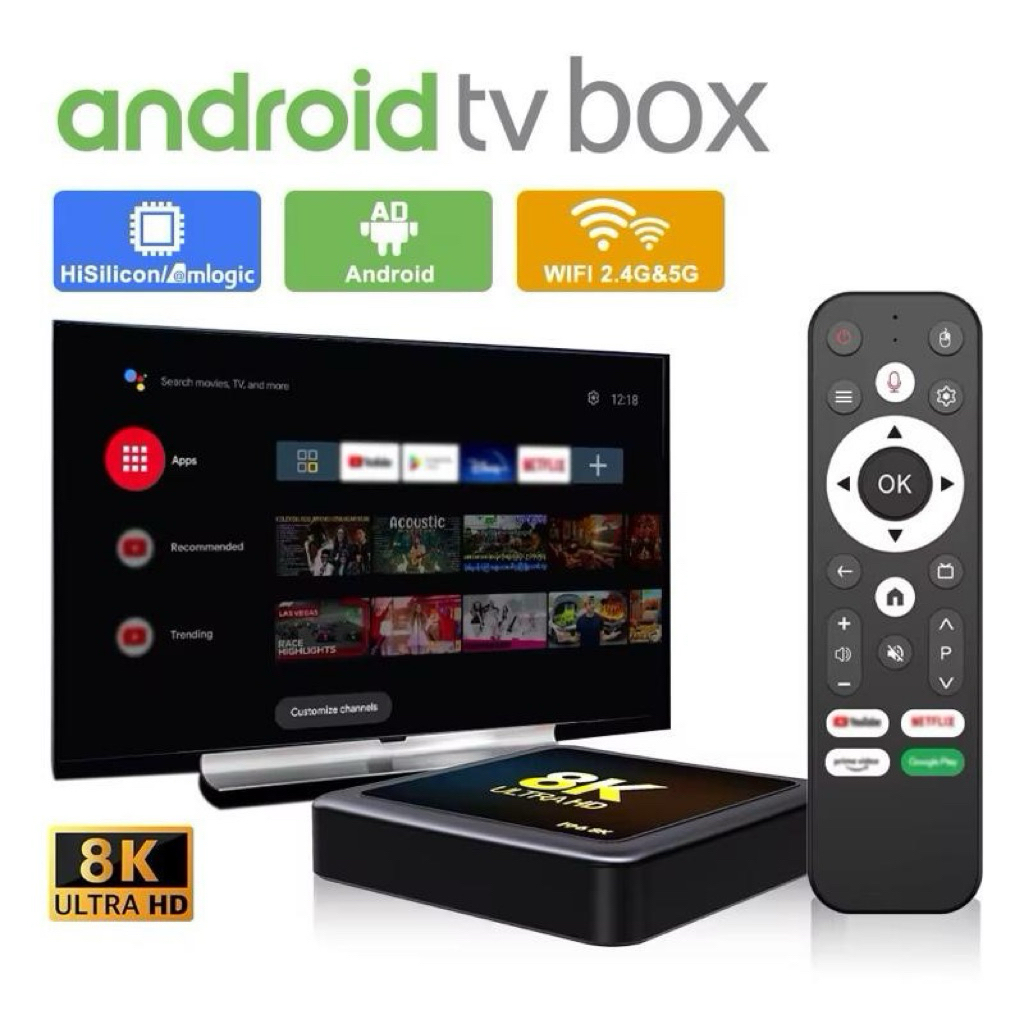 TV box I96 8k. Android TV10 Ram2/16 khiển giọng nói Bluetooth đã cài đầy đủ app TV