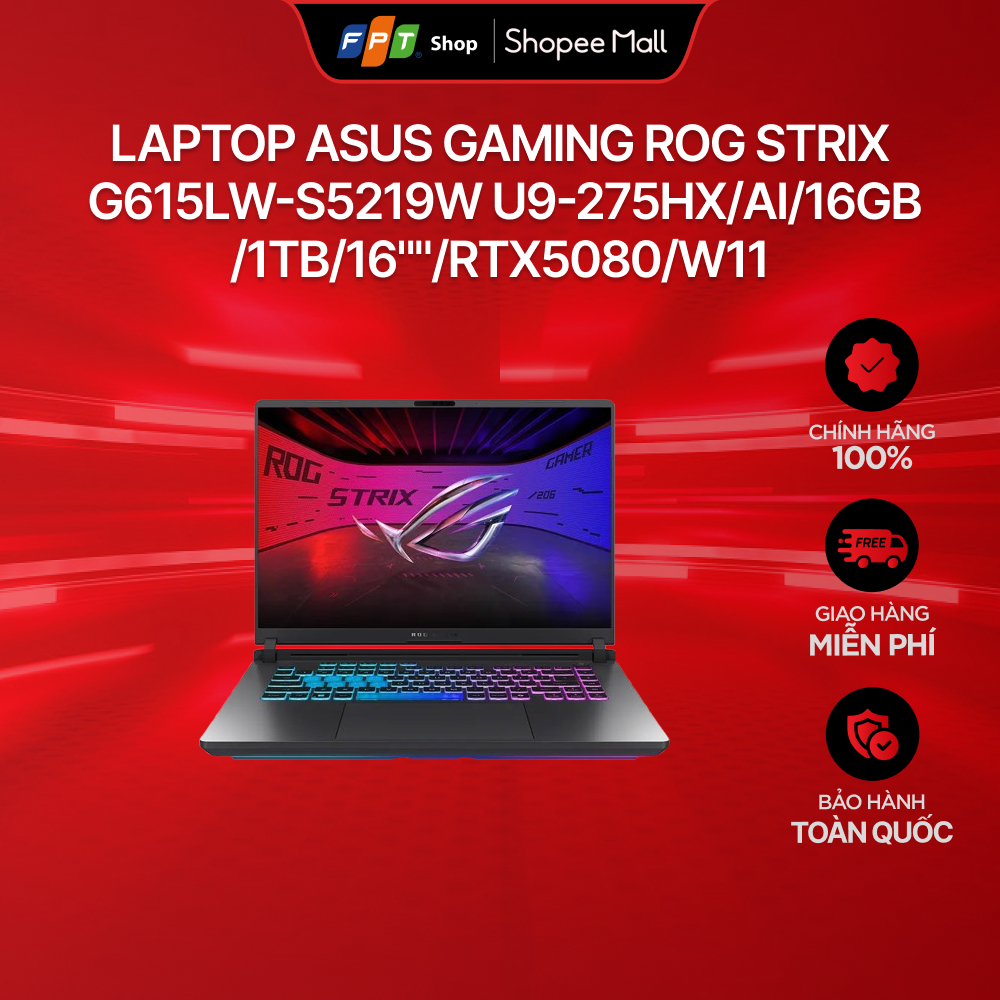 Laptop Asus Gaming ROG Strix G615LW-S5219W U9-275HX/AI/16GB/1TB/16""/RTX5080/W11_Xám