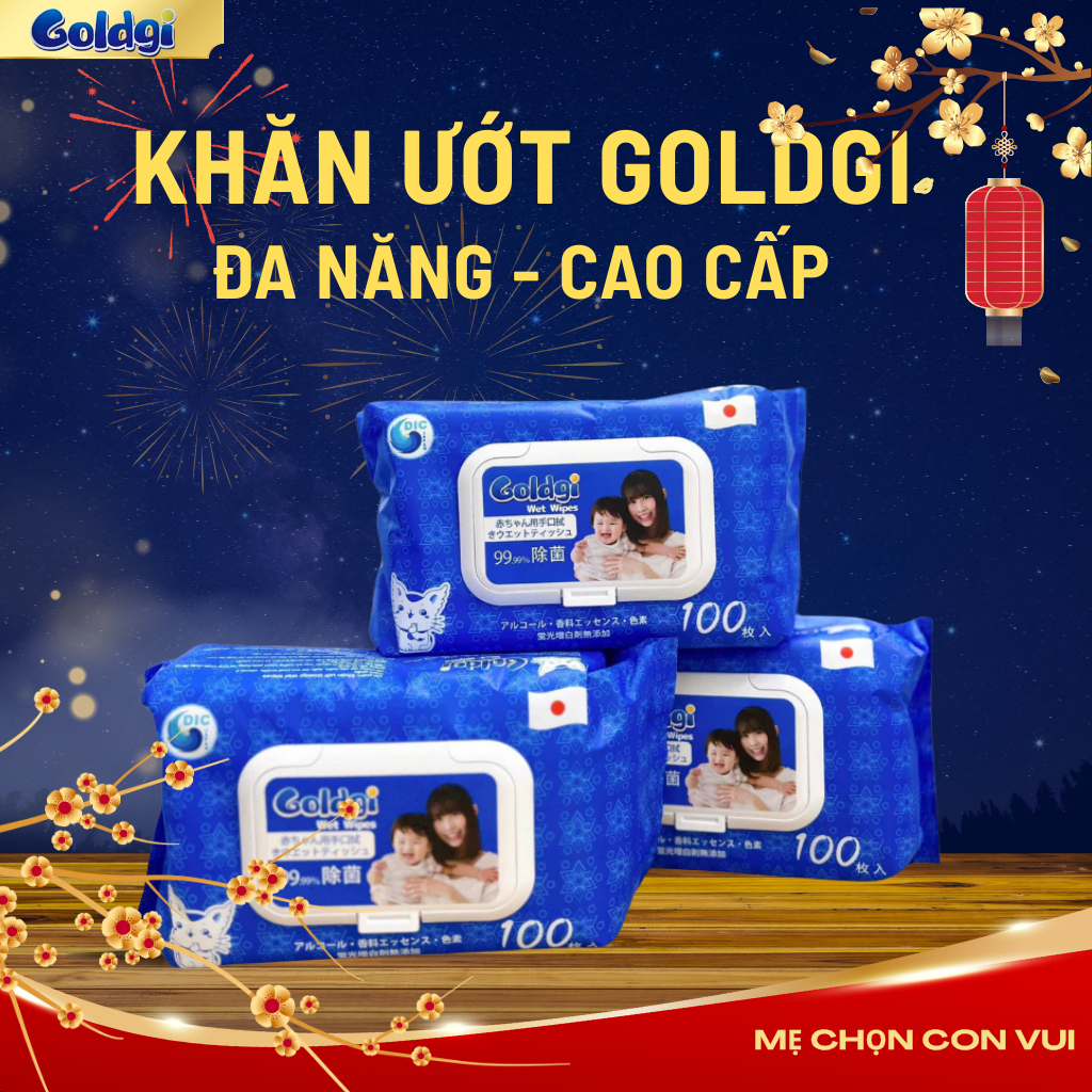 Khăn ướt cao cấp Goldgi 100 tờ mềm mại không mùi không parabens dành cho em bé