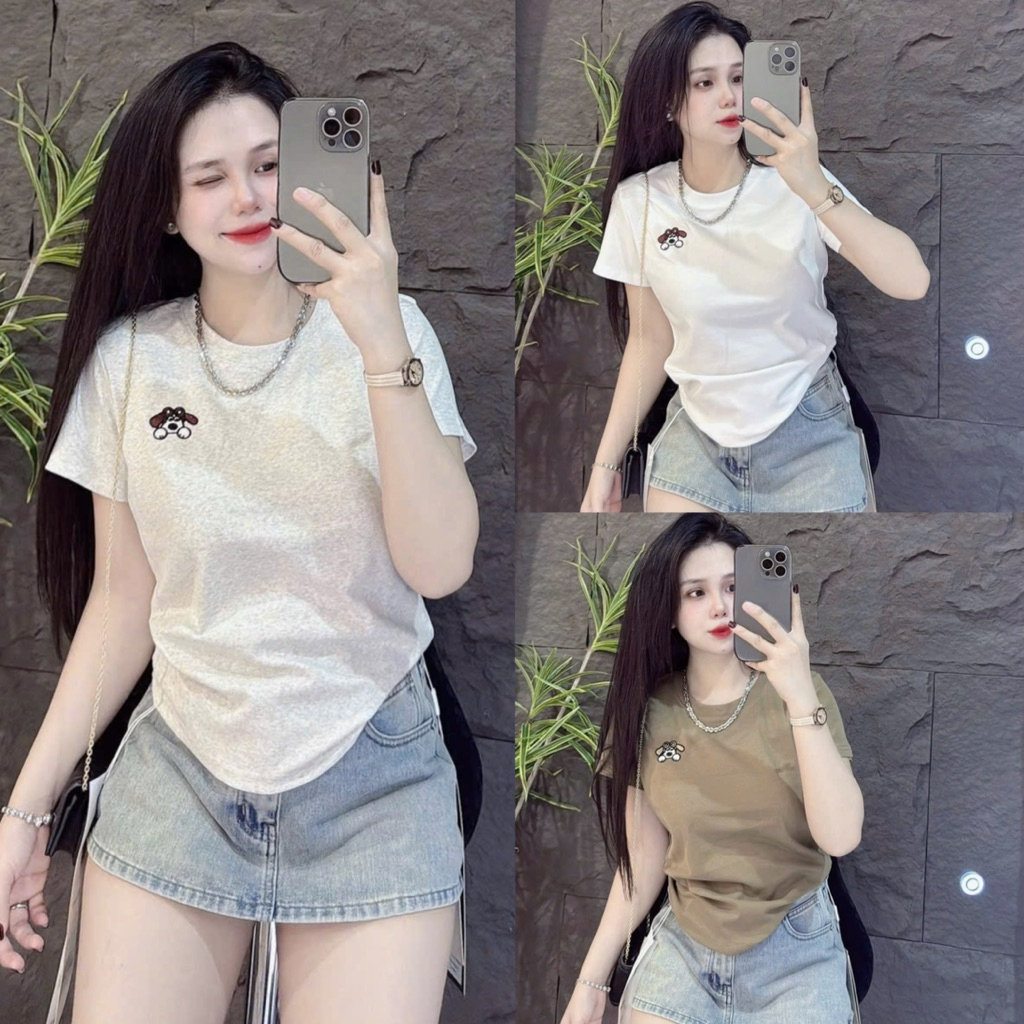 Áo Thun Nữ Phom Ôm Thêu hình Tay ngắn Cổ tròn Chất mịn Mát ( Mã G36 )