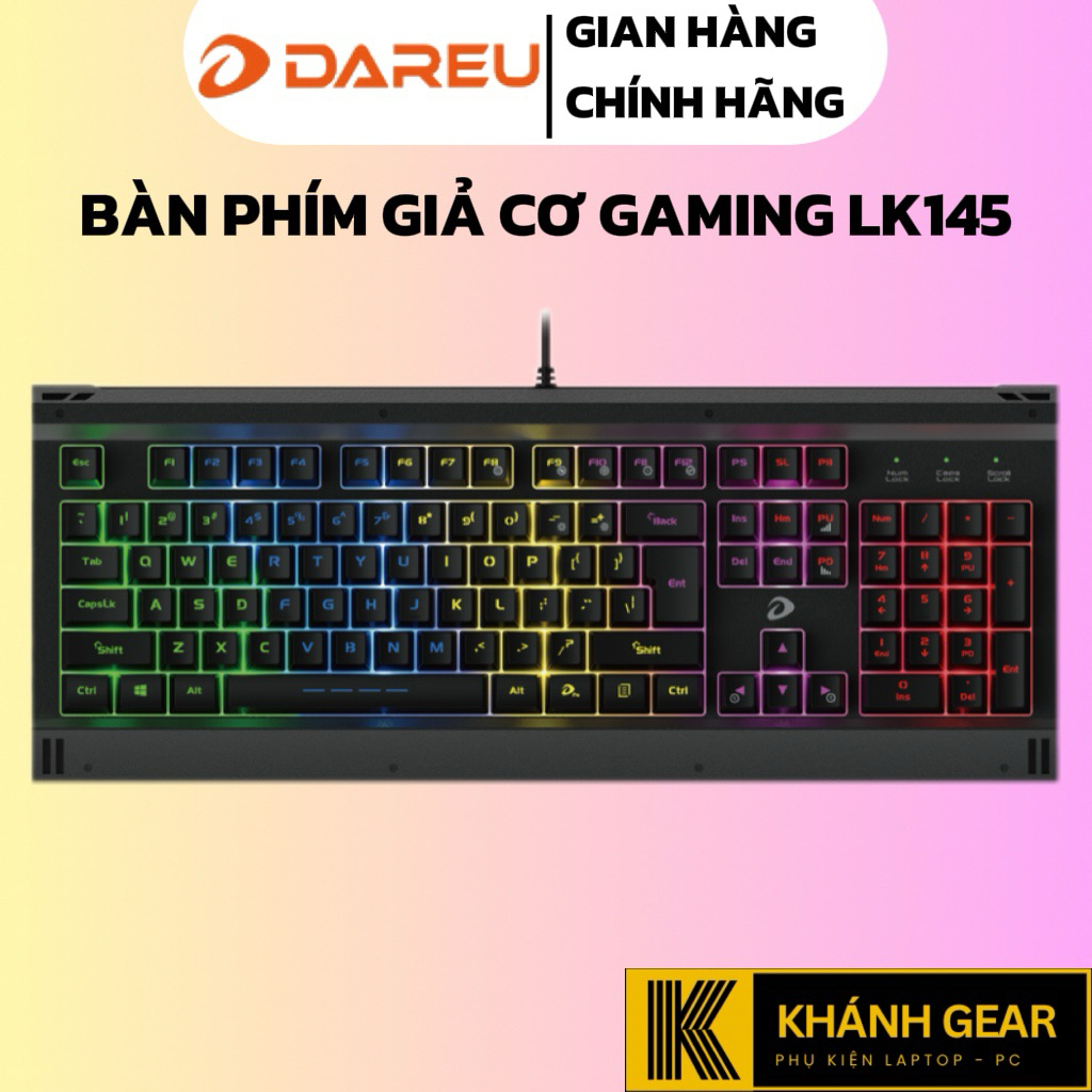 BÀN PHÍM GIẢ CƠ GAMING DAREU LK145 USB - LED 7 màu