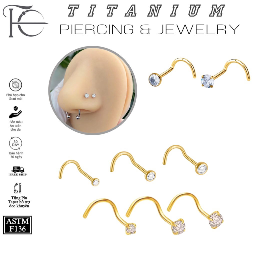 Khuyên Mũi Titan F136 Mạ Vàng 18K Không Kích Ứng