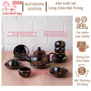   MỪNG XUÂN BÍNH NGỌ 2025 Ám Chén pha trà Mã Đáo Thành Công vẽ Vàng,hàng Bát Tràng,ấm quả Hồng 400ml 