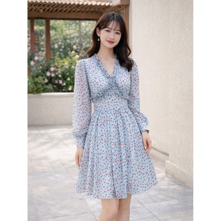 Đầm hoa nhí dáng xoè tay dài LRD025