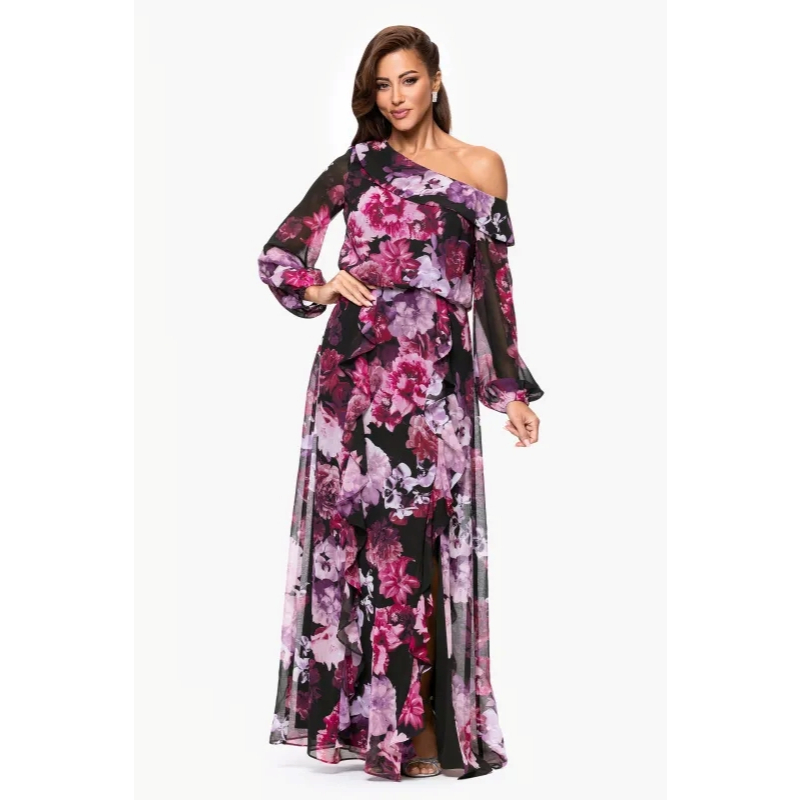 Đầm Voan Họa Tiết Lệch vai chính hãng xscape (Size4 - M)