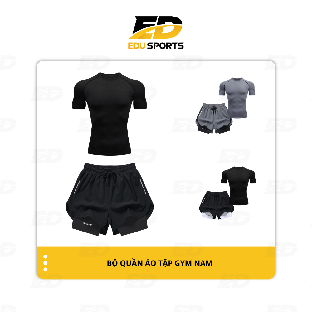 Bộ Quần Áo Tập Gym Nam Edu Sport Kết Hợp Áo Body và Quần Short 2 Lớp Co Dãn 4 Chiều BMNT01