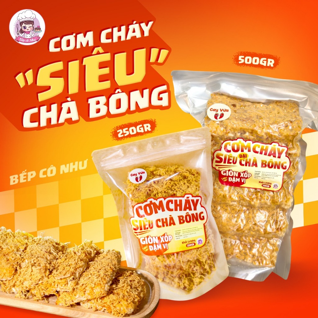 Cơm cháy Siêu Chà Bông Bếp Cô Như, Cơm Cháy Chà Bông Giòn Xốp, Đậm Vị - Túi 250g/500gr Siêu Đại | Đồ ăn vặt Bếp Cô Như