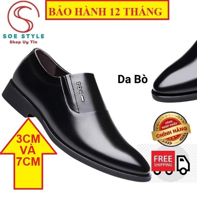 Giày Lười Nam SOE Style và Giày tăng chiều cao 7cm Da Bò Thật mềm không đau chân Nhập Khẩu cao cấp