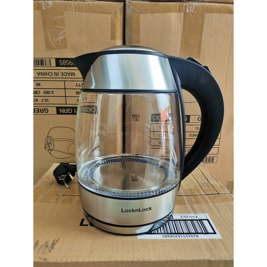 Ấm Siêu Tốc LocknLock EJK418SLV  1.8L Thủy Tinh Trong Suốt, Đun Nước Nhanh