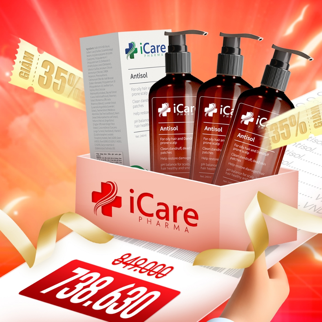 Combo 03 Chai Dầu Gội Sạch Gàu Antisol | Thương Hiệu iCare Pharma