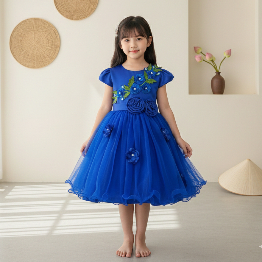 [12-45kg] Đầm công chúa voan xoè nhiều tầng cho bé gái từ 12-45kg