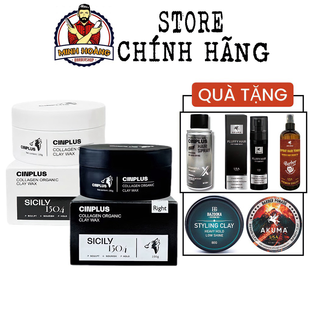 Sáp vuốt tóc CinPlus Sicily 1504 Clay Wax Left, Cinplus Right, Cinplus trắng, Cinplus đen