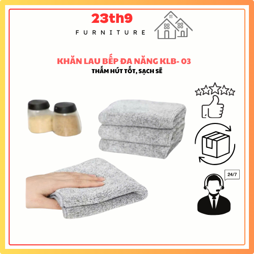 23th9 Decor Khau Lau Bếp Đa Năng KLB-03 Khăn Lau Kính, Lau Xe, Đa Năng Siêu Thấm Hút Vải Sợi Than Ch