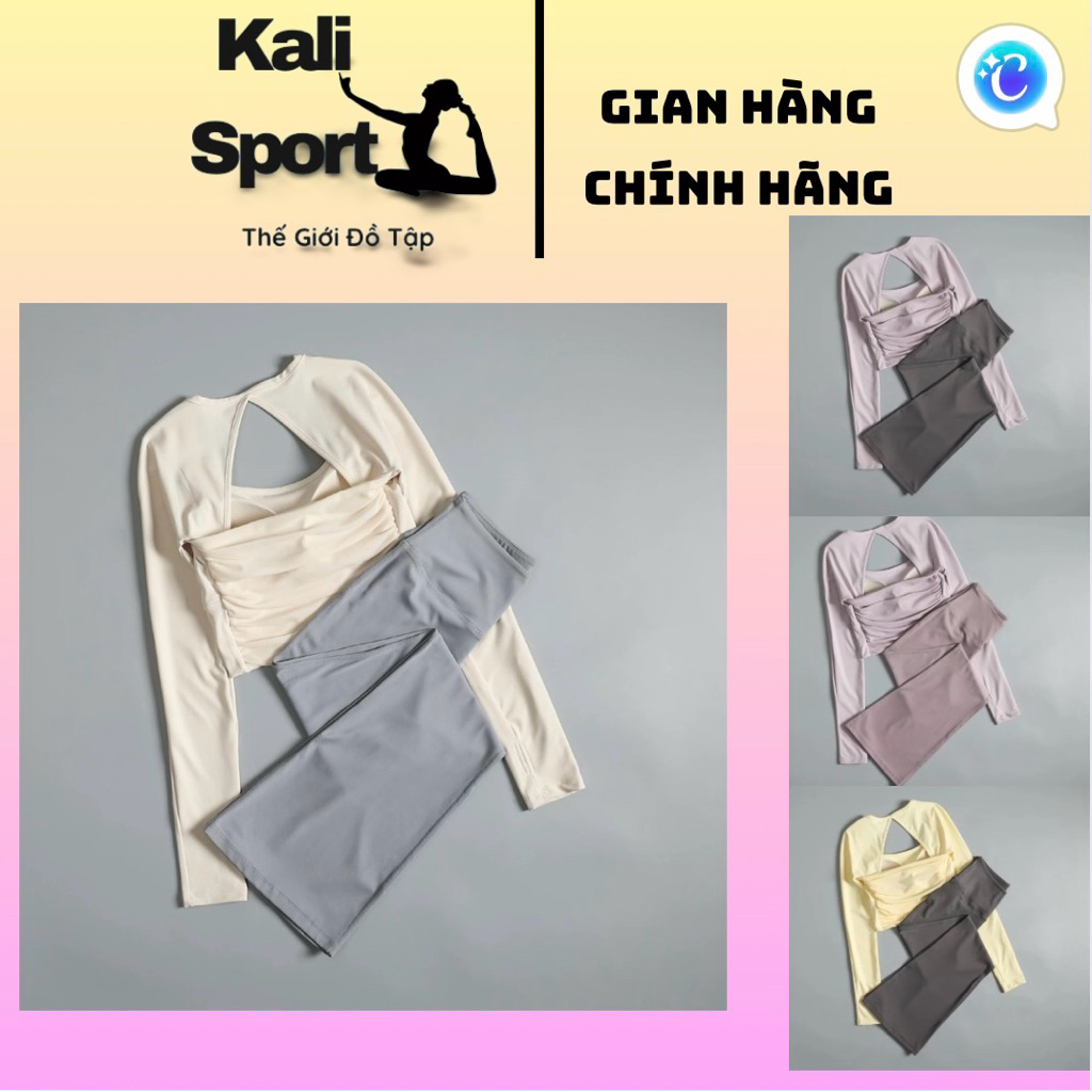 [ORDER] KALI SPORT Set Đồ Tập Thể Thao Nữ Yoga Áo Tay Dài Thiết Kế Hở Lưng Và Quần Legging Dài Ống L