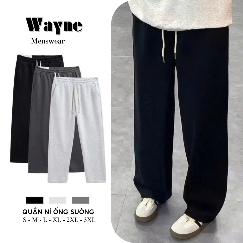 Quần Nỉ Form Suông Ống Đứng Wayne Unisex Nam Nữ, Vải Nỉ 2 Da Dày Dặn Co Giãn Thoải Mái Menswear