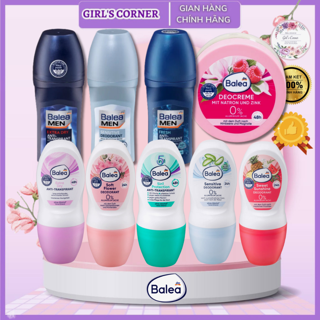 Bộ Kem Khử mùi hôi nách Balea Deocreme, xịt Khử mùi nách, lăn Khử mùi Balea, Lăn nách Balea Men