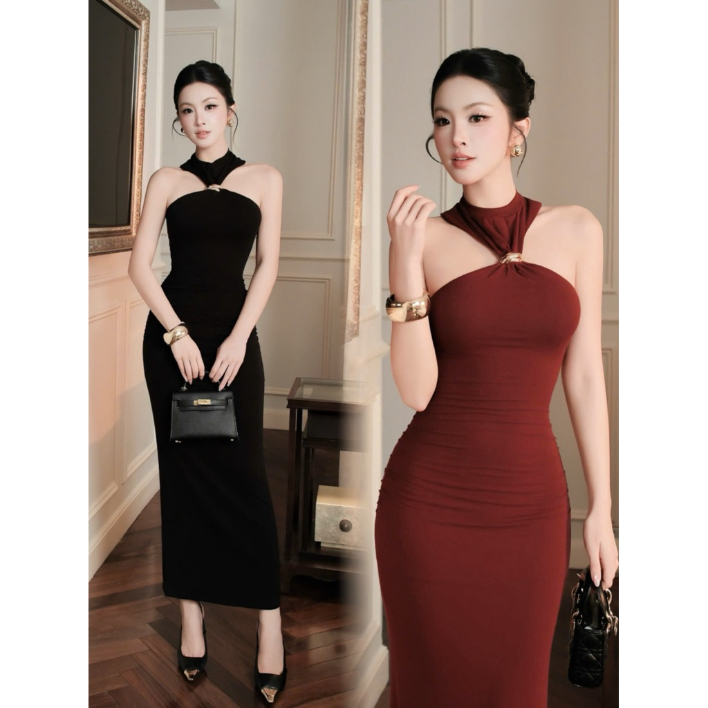 𝐍𝐄𝐖 𝐀𝐑𝐑𝐈𝐕𝐀𝐋 ✨ CAM KẾT CHUẨN HÌNH (𝐎𝐑𝐀𝐍𝐆𝐄 𝐒𝐓𝐔𝐃𝐈𝐎𝐒 ) - Basic Dress 5 - Đầm Thiết Kế Cổ Yếm Dáng Ôm Dài