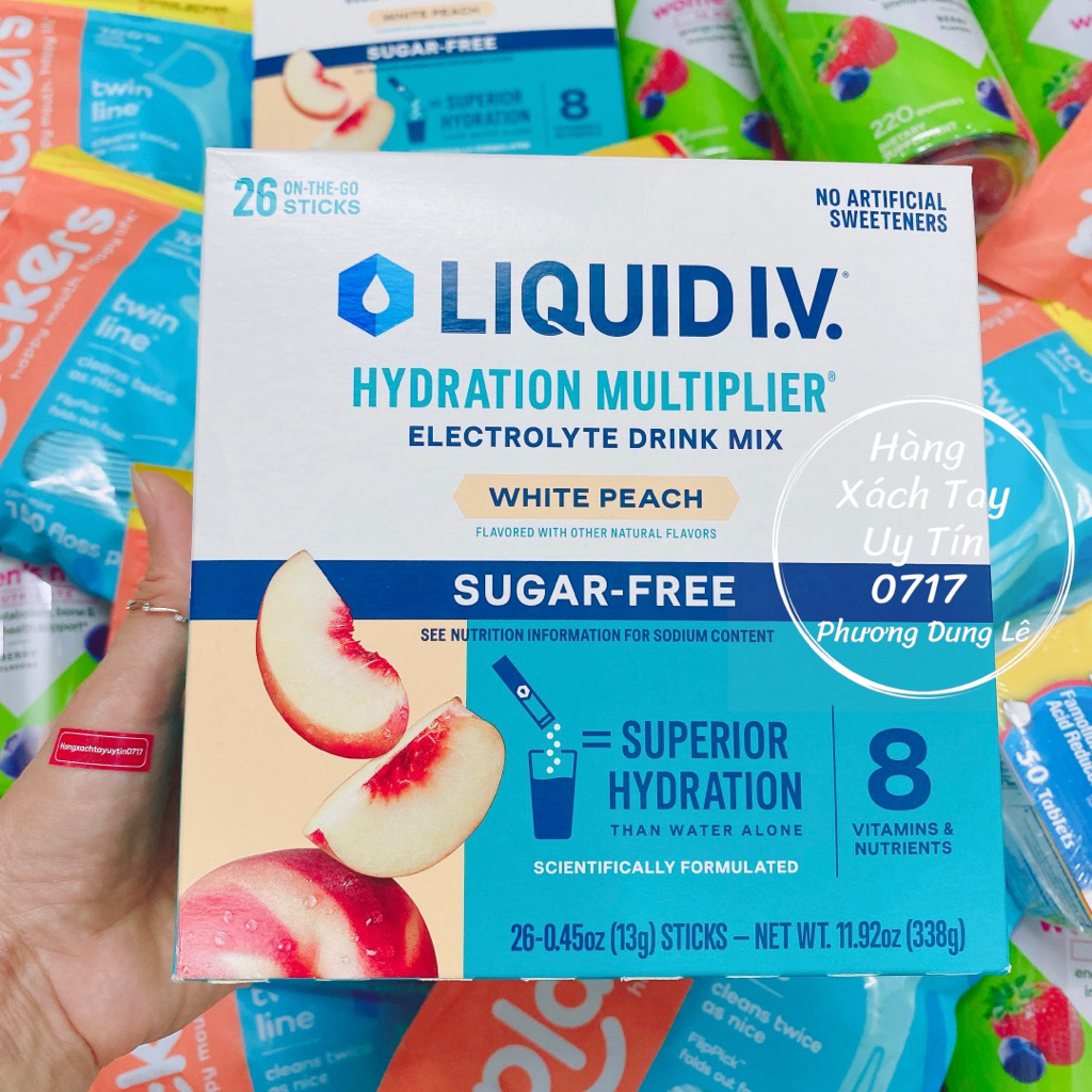 1 Hộp 26 gói bột điện giải White Peach Sugar Free không đường Liquid IV chuẩn Mỹ Hydration Multiplie