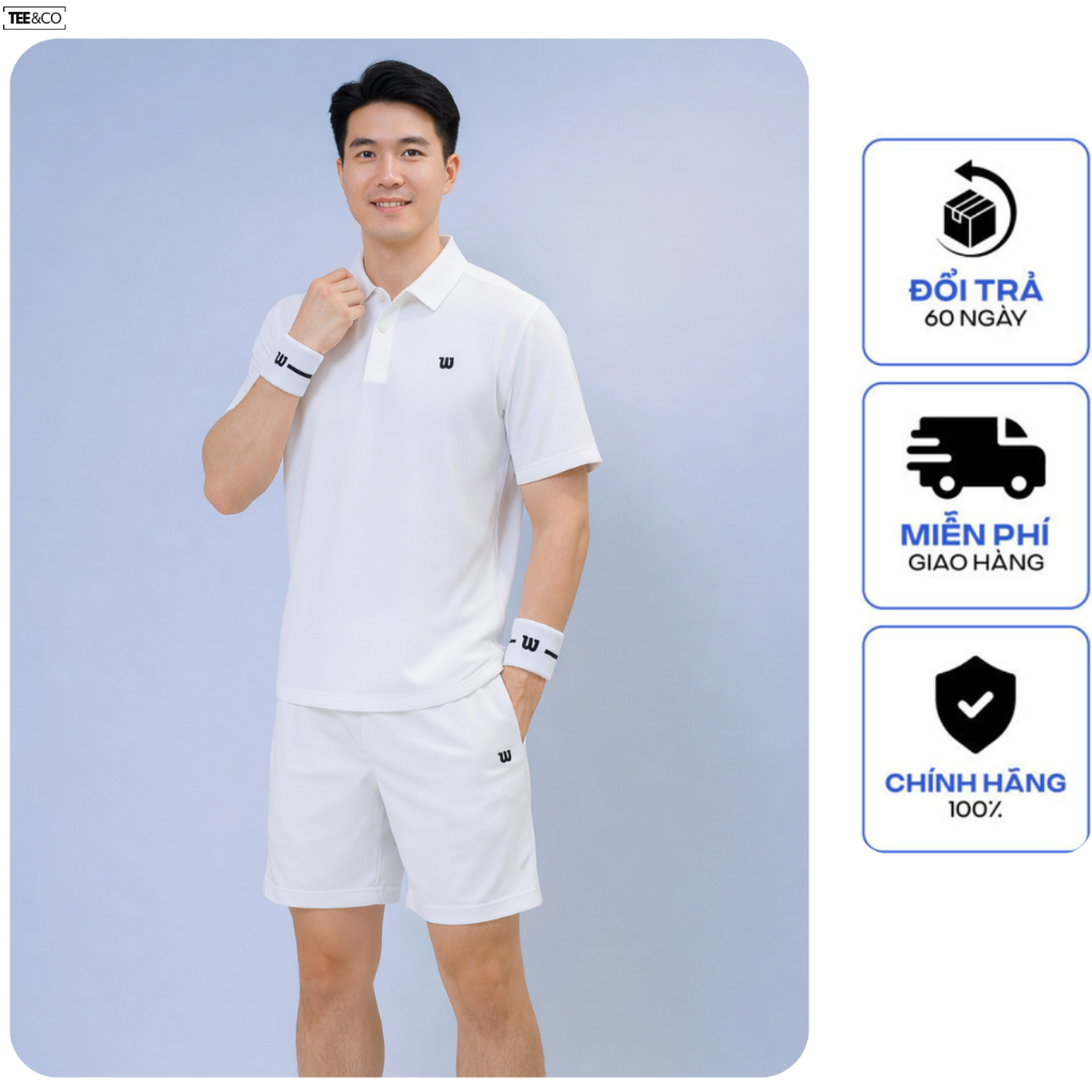 (Tặng Kèm Tất) Set Thể Thao POLO WILSON Pickleball Nam Áo Polo  Và Quần Short Pickleball 6 Inch Co D