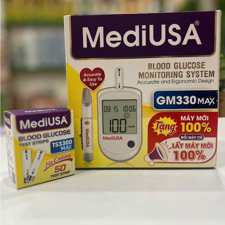 Bộ máy đo đường huyết MediUSA GM3300Max ( 50 que + 25 kim+ bút + máy)