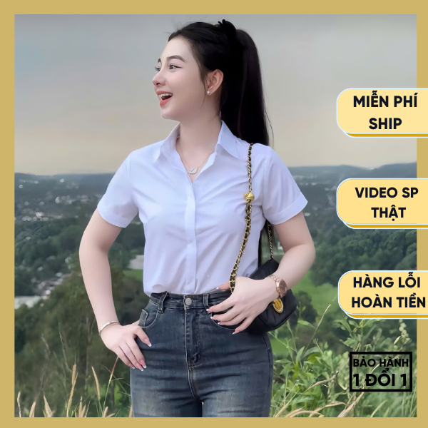 Áo Sơ Mi Trắng Cộc Tay Nữ, Sơ Mi Trắng Trơn Công Sở Đi Làm