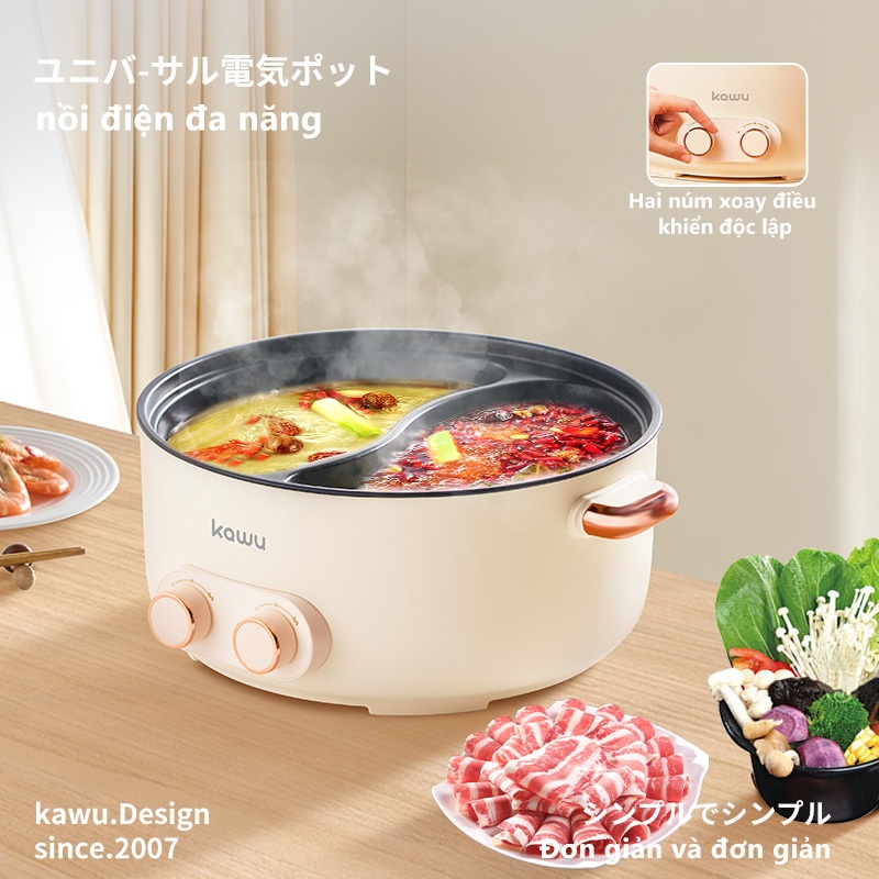 Kawu nồi lẩu điện đa năng 6.5L 1 Ngăn-2 Ngăn Vách Ngăn Điều Khiển Nhiệt Độ Kép nồi lẩu 2 ngăn