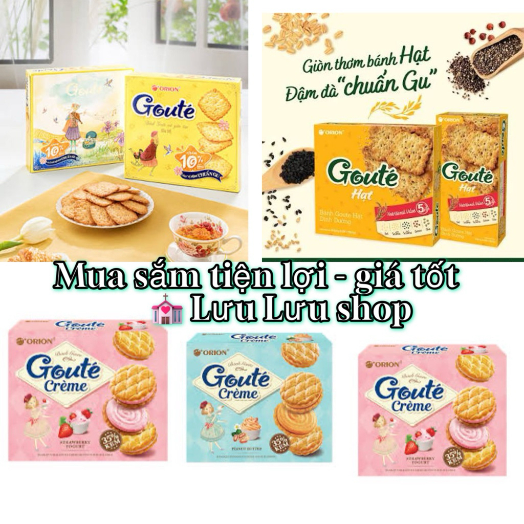 Bánh Goute vị mè / hạt/ bơ đậu phộng / dâu hộp hộp 8 bánh