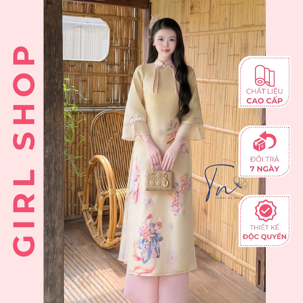 Áo Dài Vũ Tường Thiết Kế Cao Cấp Dáng Suông Cổ Cao Sang Trọng Thanh Lịch GIRLSHOP