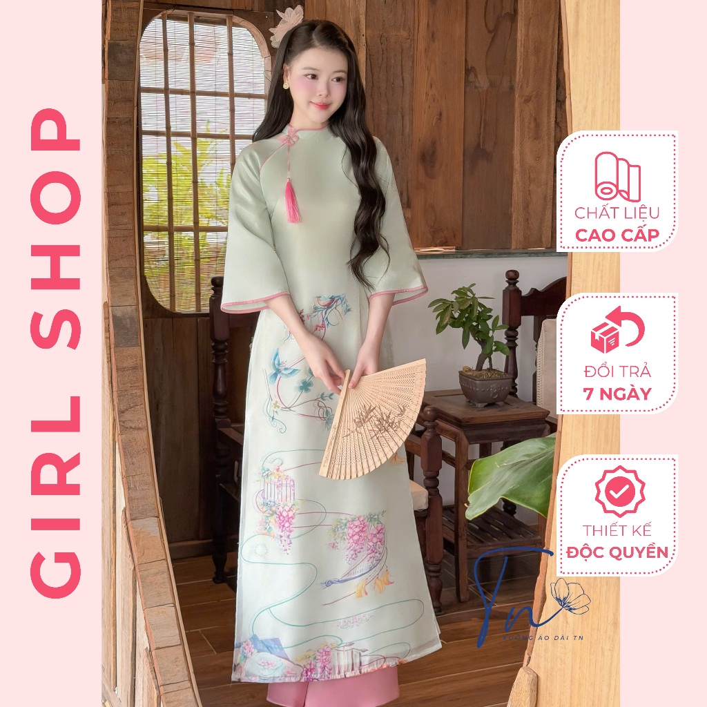 Set Áo Dài Yên Điệp Thiết Kế Cao Cấp Dáng Suông 4 Tà Cổ Cao Sang Trọng Thanh Lịch GIRLSHOP
