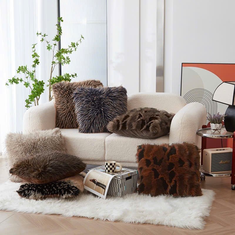 Vỏ Gối Tựa Lông Cáo Nhập Khẩu Cao Cấp 50x50 – Vỏ Gối Sofa Trang Trí Luxury Mềm Mịn Không Rụng Lông