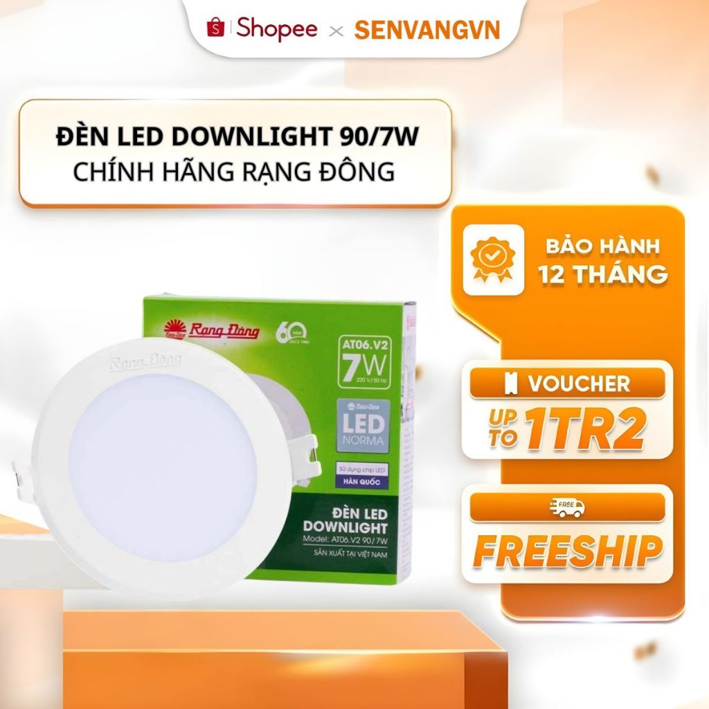 Đèn Led Downlight 90/7W Chính Hãng Rạng Đông, Đèn Âm Trần Mã AT06-V2 AT06-V2 Đế Nhựa - Senvangvn
