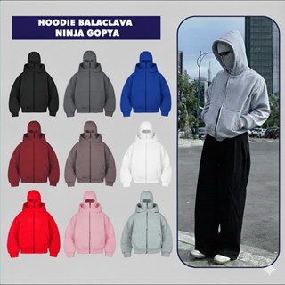 Áo Khoác Hoodie Zip Boxy Balaclava Ninja 2 mũ GOPYA, chất liệu nỉ bông, dày dặn, có túi trong, xỏ ngón, nón ninja