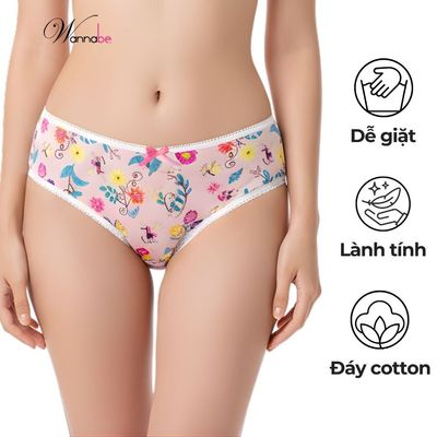 Quần lót nữ WANNABE quần chíp họa tiết xinh xắn, đáng yêu màu sắc đái lót cotton kháng khuẩn QLT01