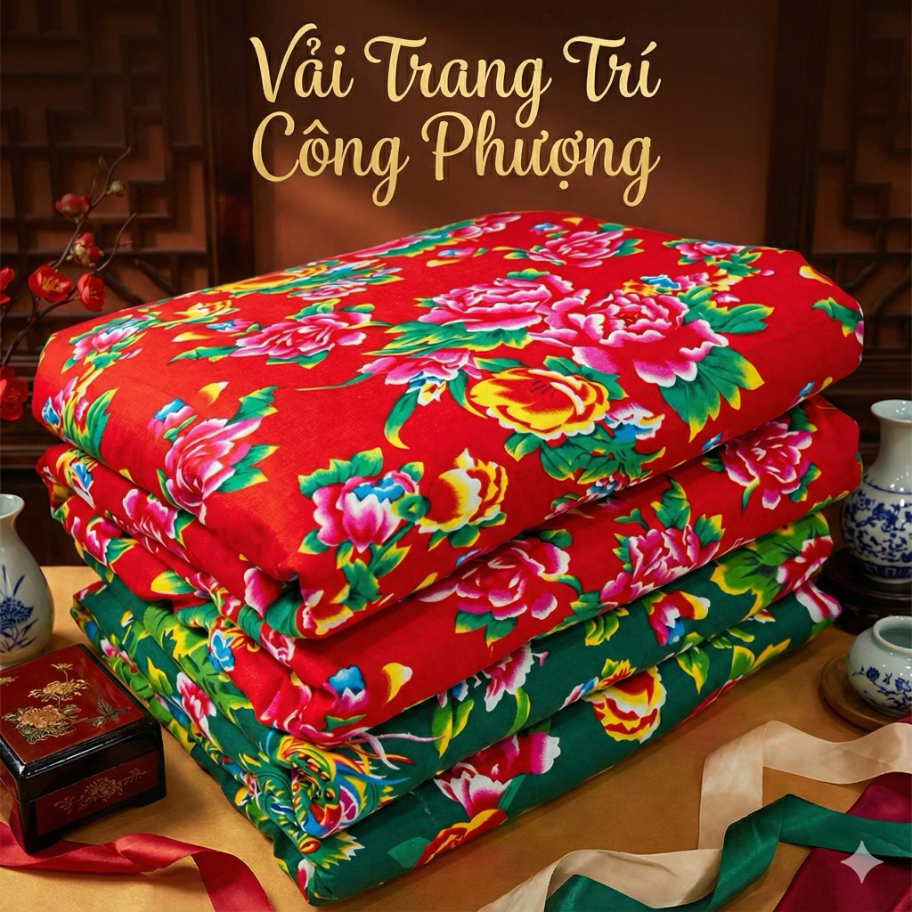 Vải Công Phượng Trang Trí Tết Khổ Rộng 1.3m & 1.6m (Bán Theo Mét Dài Tới)