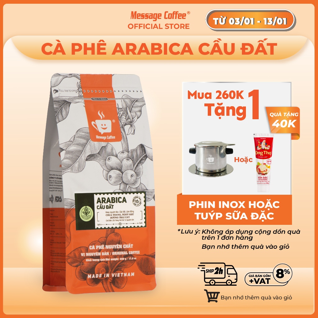  Cà phê Arabica Cầu Đất nguyên chất 100% hậu vị ngọt thơm quyến rũ Pha Máy - Cold Brew và Drip từ Message Coffee 
