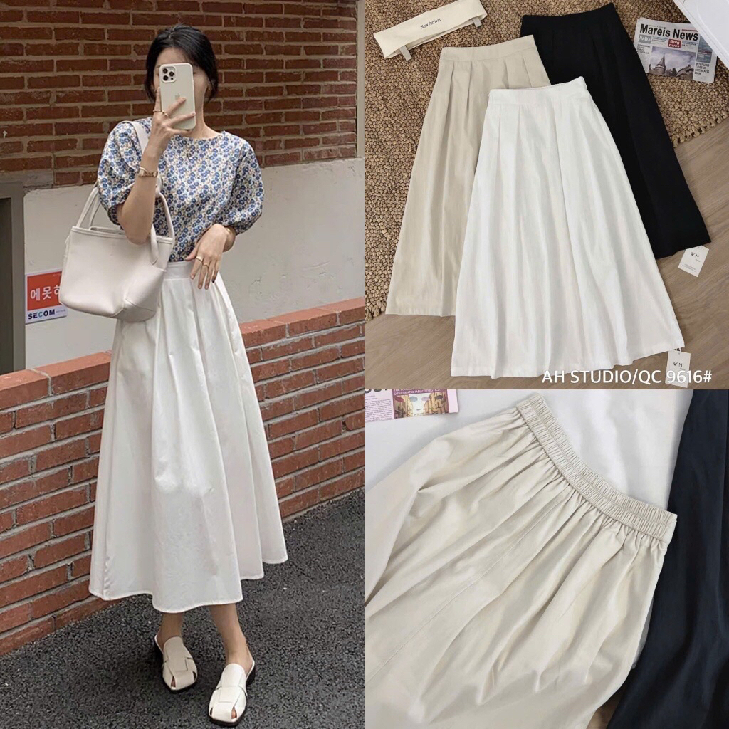 [2ndhand] Chân váy midi thô Hàn QC basic chun lưng