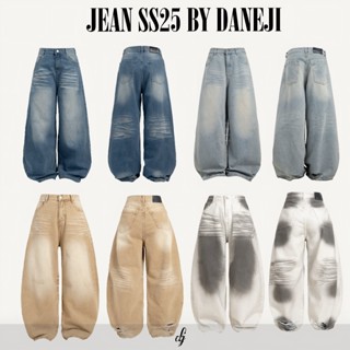    JEANS SS25 BY DANEJI   Quần jeans ống rộng wash hiệu ứng loang xước đa tầng phù hợp hằng ngày  UNISEX 