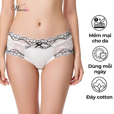 Quần lót nữ WANNABE quần chíp ren thun co giãn tốt mềm mịn dịu êm phối 2 màu đen trắng rất đẹp QLR12