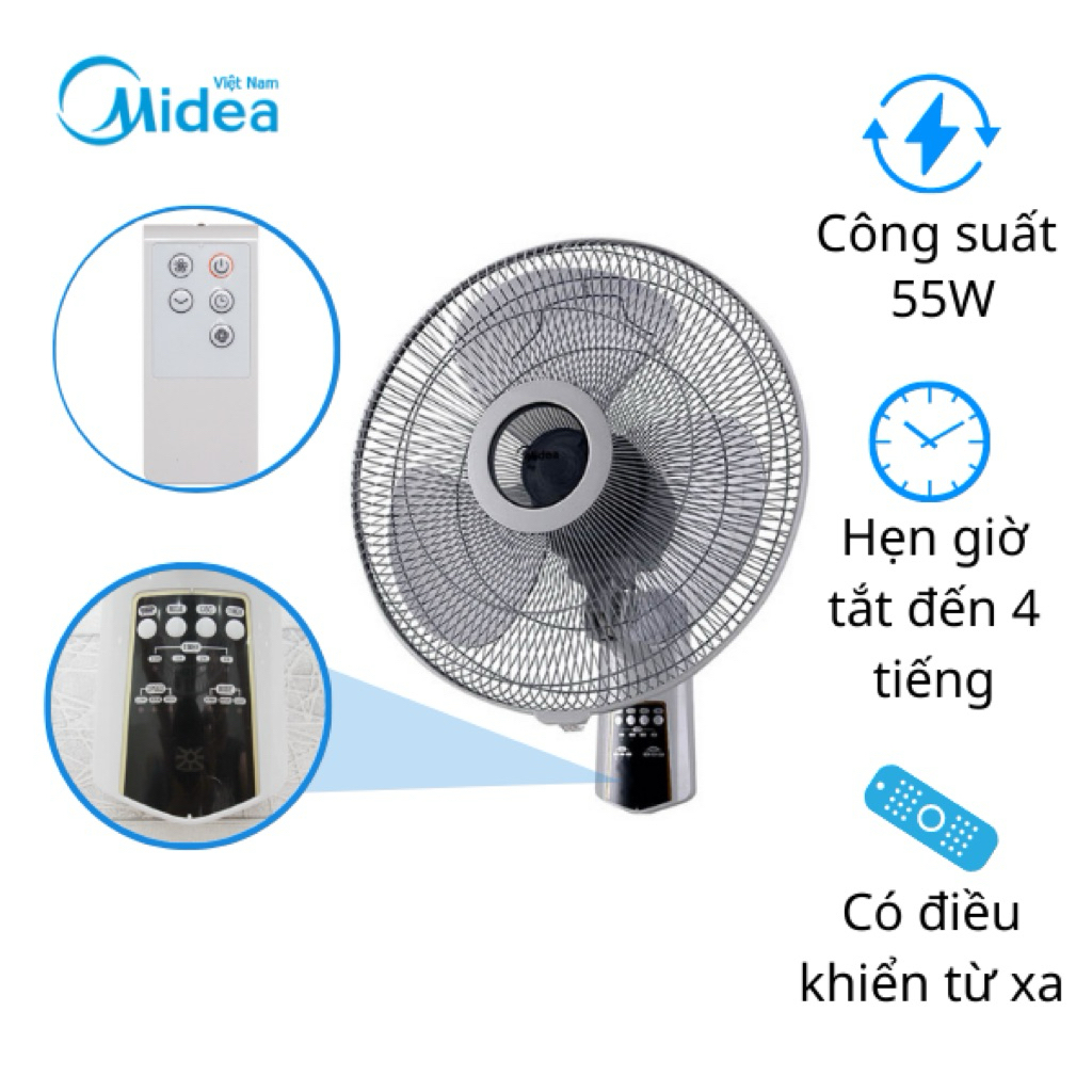 Quạt treo tường FW40-7JR, 55W, Có Remote, 3 cánh 40cm