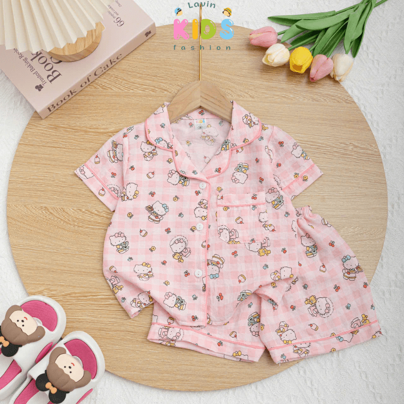 Bộ pijama cotton Hàn cho bé gái size 5-20kg- Lavin Kids