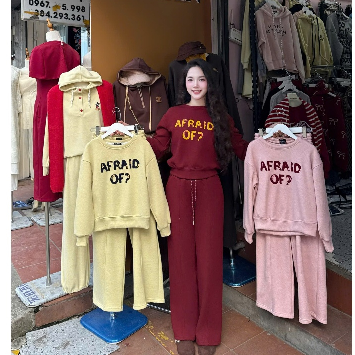 Set bộ nỉ len lót lông Afraid of thêu xù hàng QC