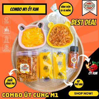  COMBO MINI M1 4 món bánh tráng phơi sương gồm 150g bánh 2 túi bơ phô mai chuẩn vị Paco Food 100g ruốc kèm 1 chai sốt 