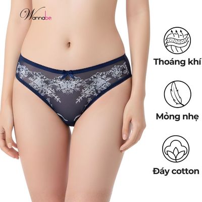 Quần lót ren nữ WANNABE quần chíp lưới phối ren hoa xinh xắn ôm 3/4 mông xinh đẹp nữ tính QLR10
