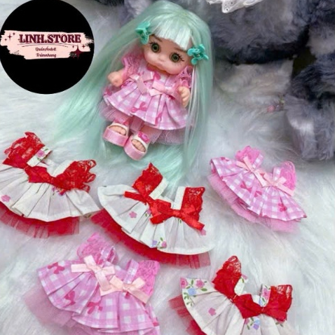 VÁY TIỂU THƯ TẦNG PHỐI REN LƯỚI HOẠ TIẾT NƠ ĐÁNG YÊU DOLL BÉ GÁI 5IN