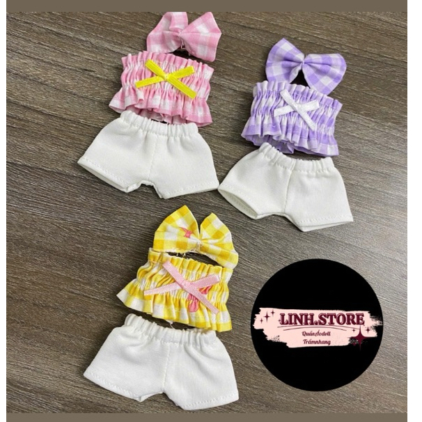 MẪU BỘ ÁO ỐNG NHÚNG KÈM NƠ TÓC DOLL BÉ GÁI 5IN