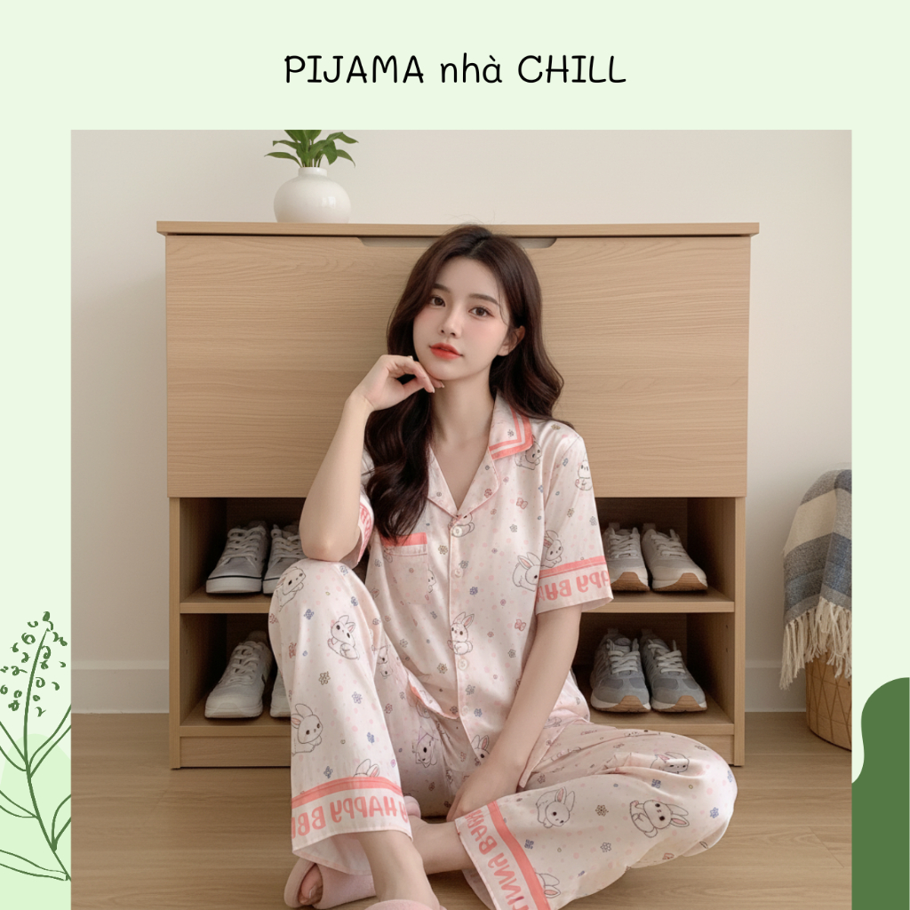 [Chill Pijama] Bộ Quần Dài Áo Cộc Lụa Cát In hình LABUBU Cao Cấp - Mềm Mại Thoáng Khí Size 42-65kg